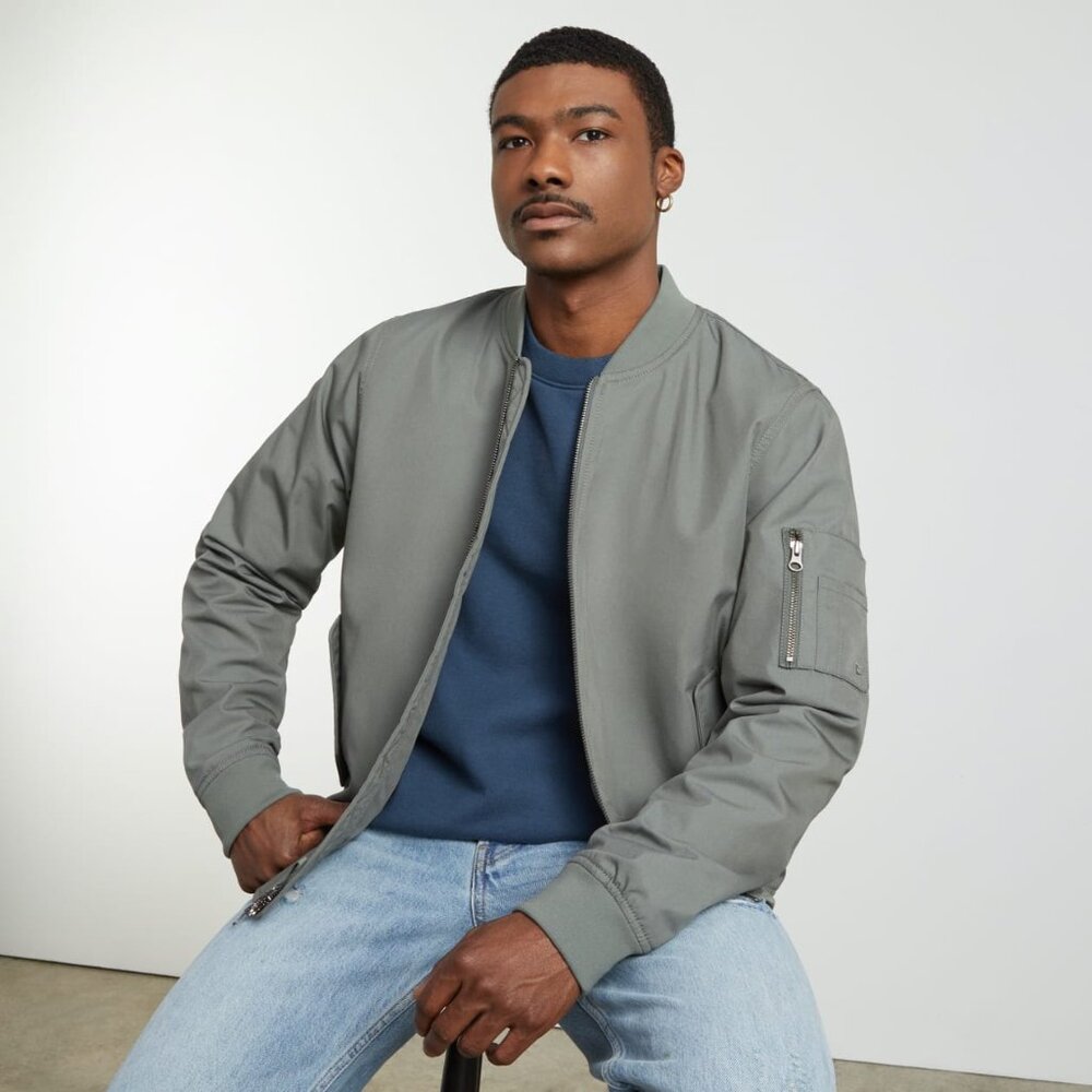 Minimalist Everlane Bomber Jacket Dark Sage